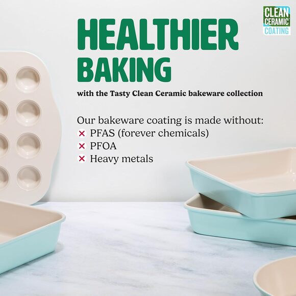 Clean Ceramic Roasting Pan Aqua 14 Inch Durable Nonstick Oven Safe Dishwasher - Picture 2 of 7